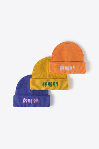 Hot Girl COME ON Embroidered Knit Beanie