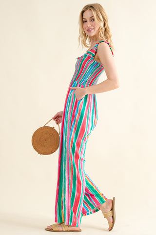 Hot Girl The Why Striped Smocked Sleeveless Jumpsuit