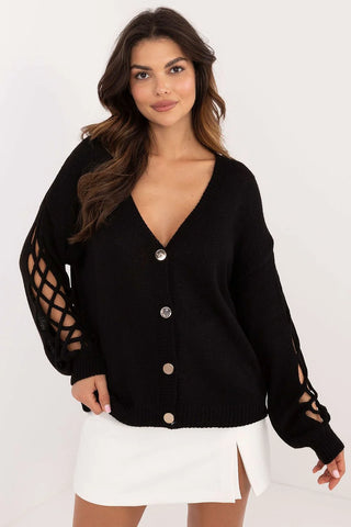 Italy Moda Lattice Sleeve Cardigan