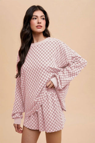 Hot Girl Annie Wear Checkered Top and Drawstring Short Lounge Set In Blush