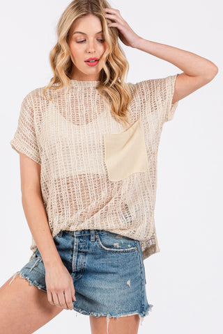 Hot Girl Ces Femme Crochet Mock Neck Top In Oatmeal - Hot Girl Apparel