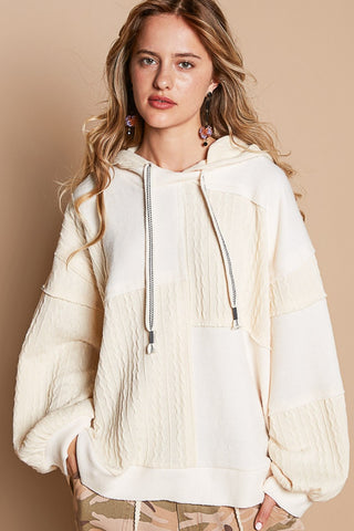 Hot Girl Exposed Seam Knit Hoodie In Cream