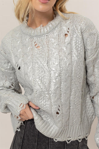 Hot Girl HYFVE Distressed Cable-Knit Metallic Sweater