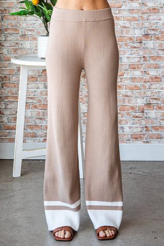 Hot Girl First Love Contrast Ribbed Knit Pants In Mocha