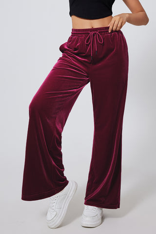 Hot Girl Velour Drawstring Wide Leg Sweatpants