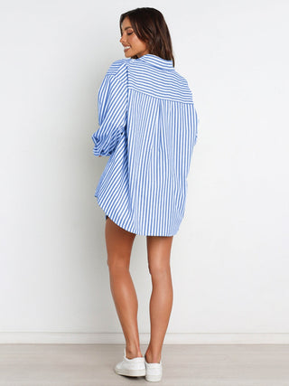 Hot Girl Striped Button Up Shoulder Shirt and Shorts Two Piece Set