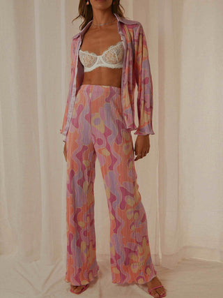 Hot Girl Funky Print Long Sleeve Top and Pants Lounge Two Piece Set