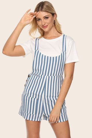 Hot Girl Striped Scoop Neck Overalls In Blue - Hot Girl Apparel