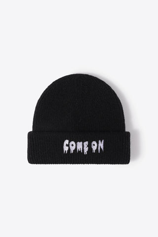 Hot Girl COME ON Embroidered Knit Beanie