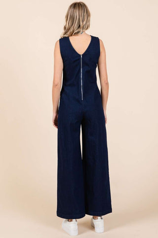 Hot Girl Mitto Sleeveless Wide Leg Denim Jumpsuit In Dark - Hot Girl Apparel