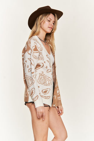 Hot Girl Paisley Color Block Oversized Cardigan