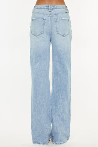 Hot Girl X Kancan Distressed High Waist Straight Jeans In Light Wash