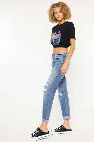 Hot Girl X Kancan Mid Rise Distressed Straight Jeans In Light Medium Wash