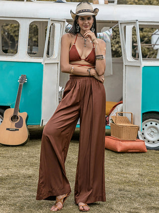 Hot Girl Boho High Waist Wide Leg Pants In Chestnut Brown - Hot Girl Apparel