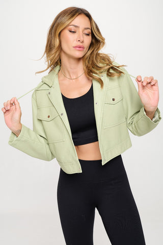 Hot Girl X Coalition LA Snap Down Vegan Leather Cropped Hooded Jacket In Mint