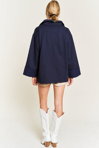 Hot Girl Johnny Collar Oversized Knit Poncho Sweatshirt In Navy