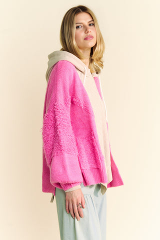 Hot Girl X Davi & Dani Fuzzy Sleeve Open Front Cardigan In Hot Pink