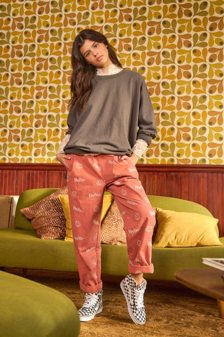 Hot Girl Smiley Pattern Loose Fit Cotton Lounge Pants