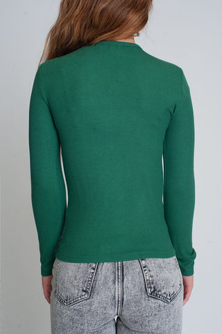 Hot Girl Envy Asymmetric Tied Neck Sweater in Green