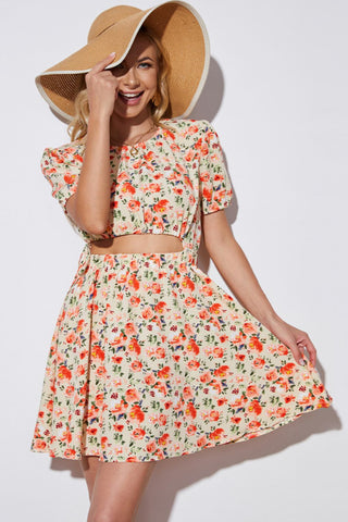 Hot Girl Floral Cutout Puff Sleeve Mini Dress