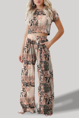 Hot Girl Printed Short Sleeve Top and Pants Lounge Set - Hot Girl Apparel