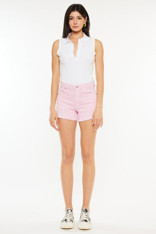 Hot Girl X Kancan Raw Hem High Waist Denim Shorts In Pink