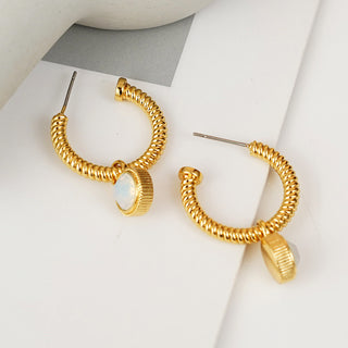 HGA Rope Cat's Eye Stone C-Hoop Earrings