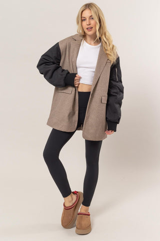 Hot Girl HYFVE Herringbone Mixed Media Oversized Blazer Jacket