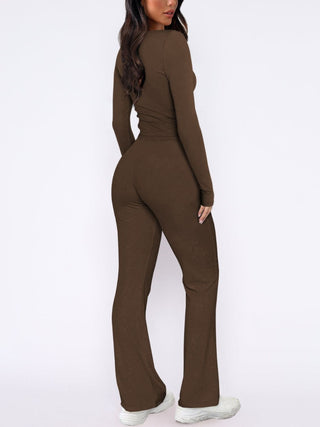 Hot Girl Henley Long Sleeve Top and Pants Two Piece Lounge Set