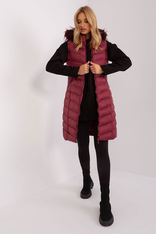 Gilet Rue Paris Long Quilted Fur Hood Vest