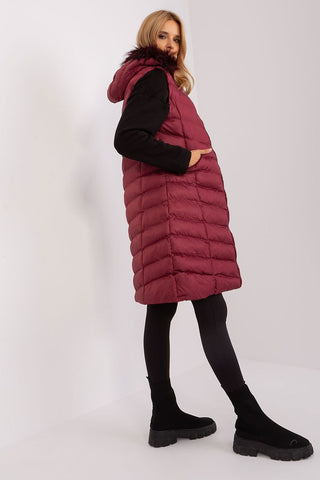 Gilet Rue Paris Long Quilted Fur Hood Vest