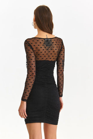 Top Secret Polka Dot Mesh Mini Dress In Black