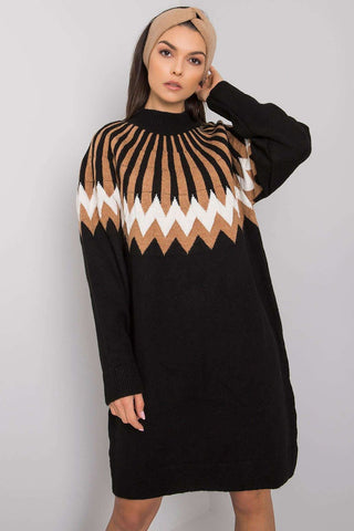 Rue Paris Fair Isle Sweater Mini Dress In Black