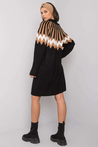 Rue Paris Fair Isle Sweater Mini Dress In Black