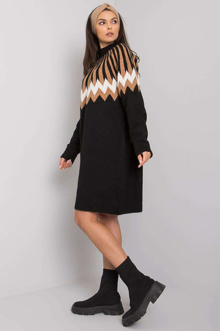 Rue Paris Fair Isle Sweater Mini Dress In Black