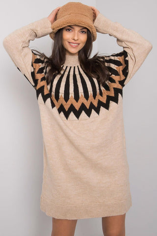 Rue Paris Fair Isle Sweater Mini Dress In Beige