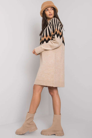 Rue Paris Fair Isle Sweater Mini Dress In Beige