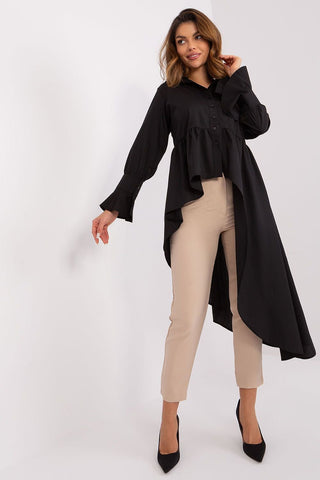 Lakerta Asymmetrical Hem Long Sleeve Shirt In Black - Hot Girl Apparel