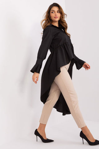 Lakerta Asymmetrical Hem Long Sleeve Shirt In Black - Hot Girl Apparel