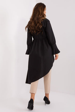 Lakerta Asymmetrical Hem Long Sleeve Shirt In Black - Hot Girl Apparel