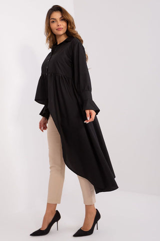 Lakerta Asymmetrical Hem Long Sleeve Shirt In Black - Hot Girl Apparel