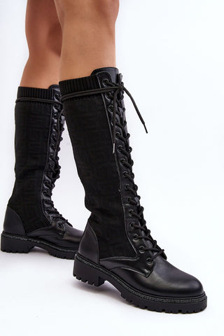 Step In Style Thigh High Lace Up Boots In Black