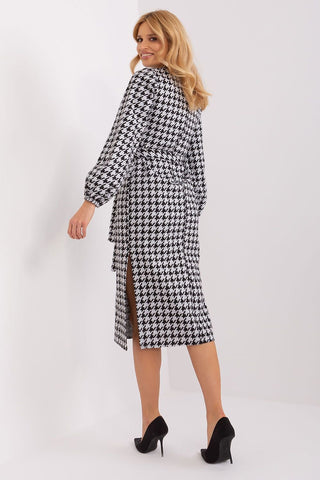 Lakerta Houndstooth Side Slit Long Sleeve Midi Dress - Hot Girl Apparel