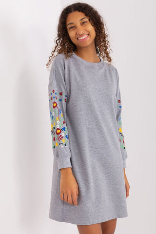 Rue Paris Floral Embroidered Sleeve Sweatshirt Dress With Pockets