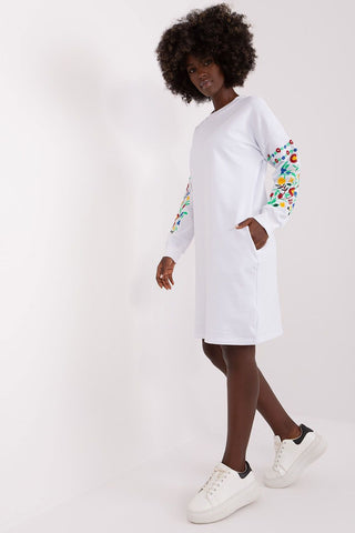 Rue Paris Floral Embroidered Sleeve Sweatshirt Dress With Pockets