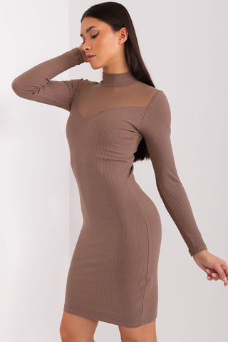 BFG Ribbed Mesh Detail Long Sleeve Fitted Mini Dress - Hot Girl Apparel