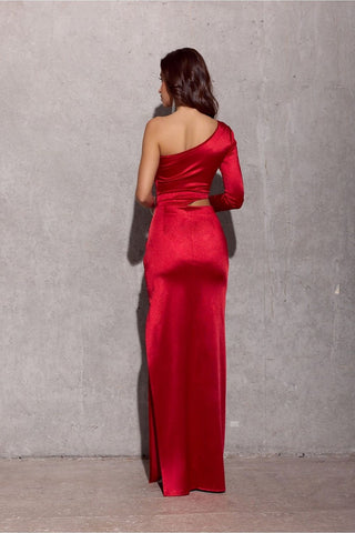 Roco Satin Cutout One Shoulder Maxi Dress - Hot Girl Apparel