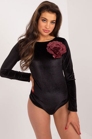 Lakerta Embellished Flower Long Sleeve Velour Bodysuit - Hot Girl Apparel