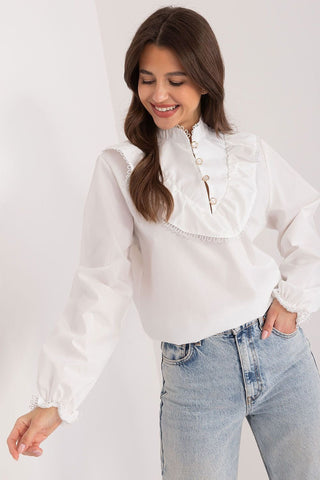 Lakerta Ruffled Button Accent Linen Blouse - Hot Girl Apparel