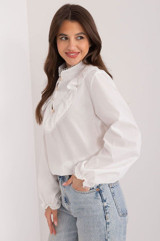 Lakerta Ruffled Button Accent Linen Blouse - Hot Girl Apparel